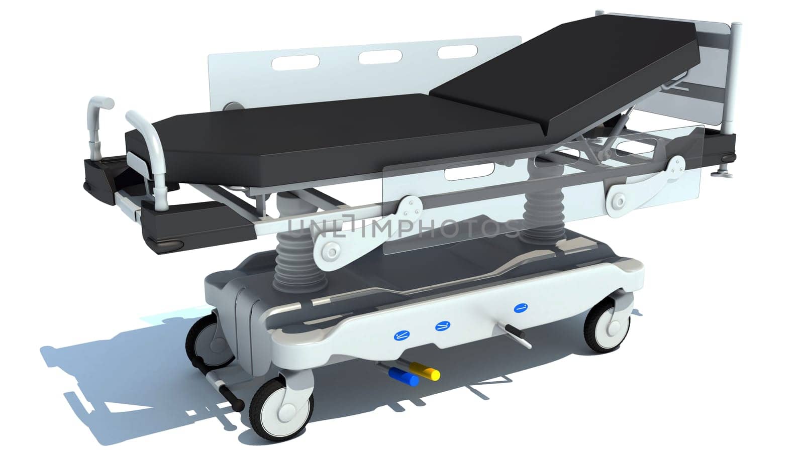 Medical Stretcher Trolley 3D rendering model on white background