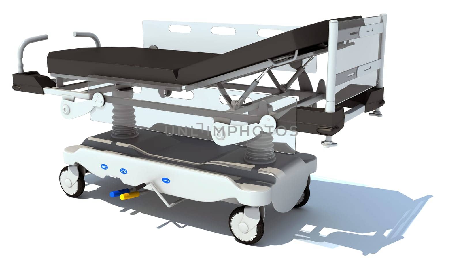 Medical Stretcher Trolley 3D rendering model on white background