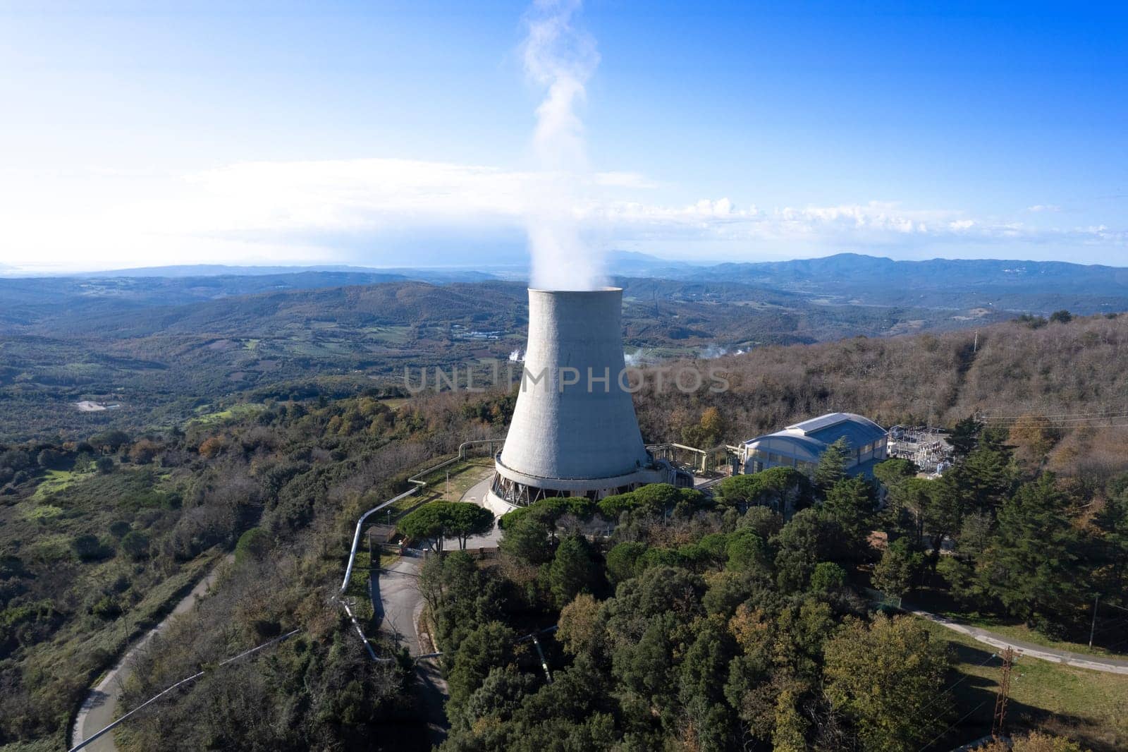 Aerial documentation of the industrial plants for the exploitation of boraciferous blowholes in the Monterotondo Martima Grosseto area