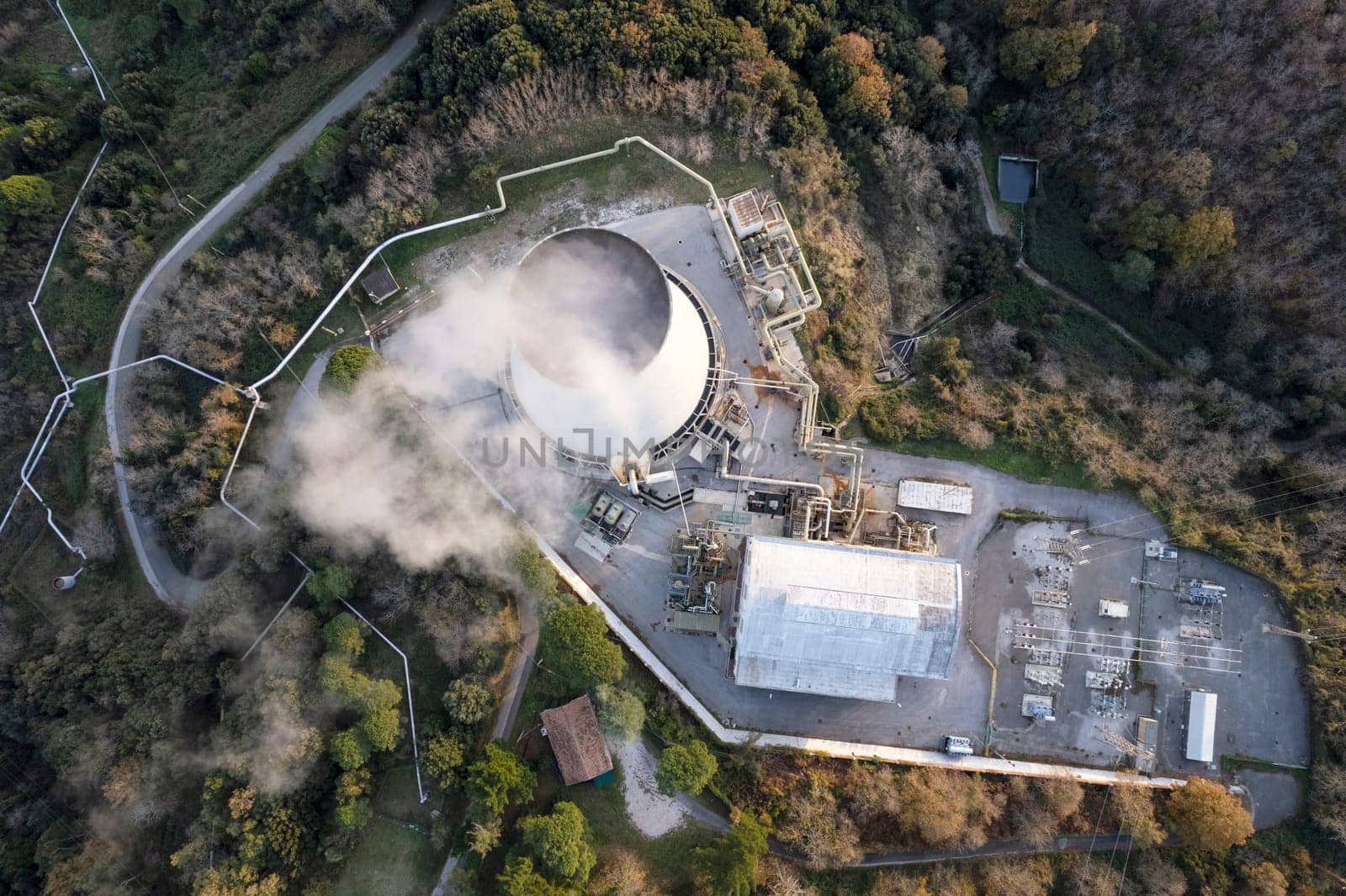 Aerial documentation of the industrial plants for the exploitation of boraciferous blowholes in the Monterotondo Martima Grosseto area