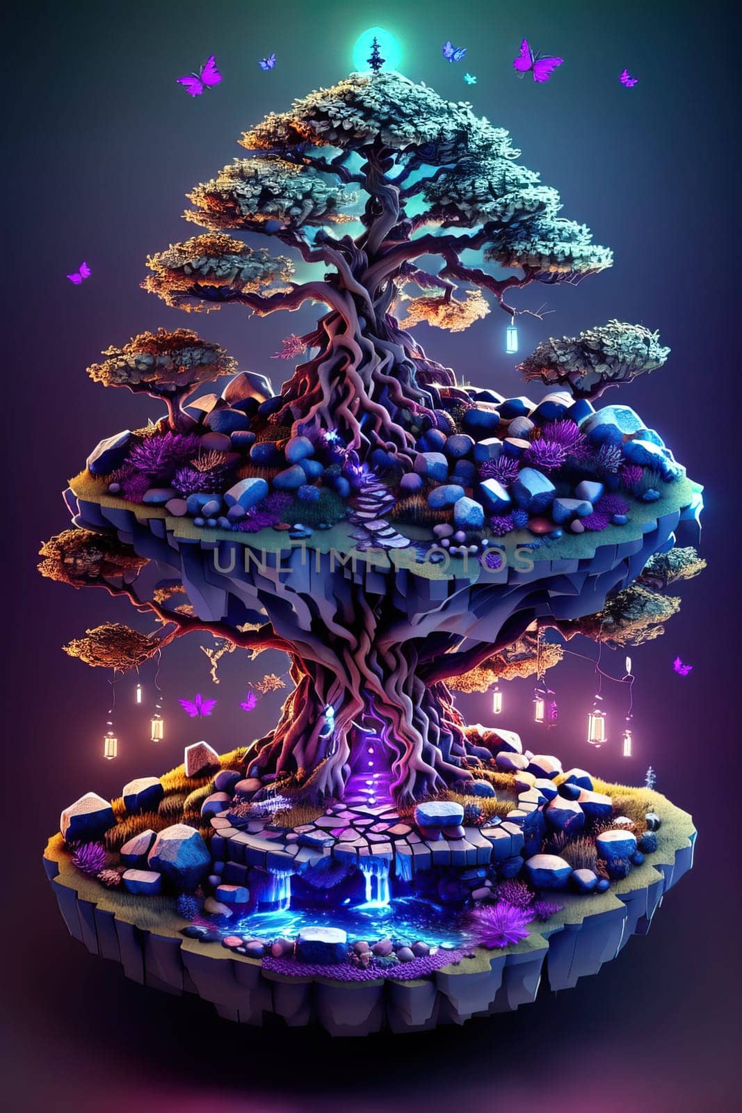 Magical colorful tree. AI generated