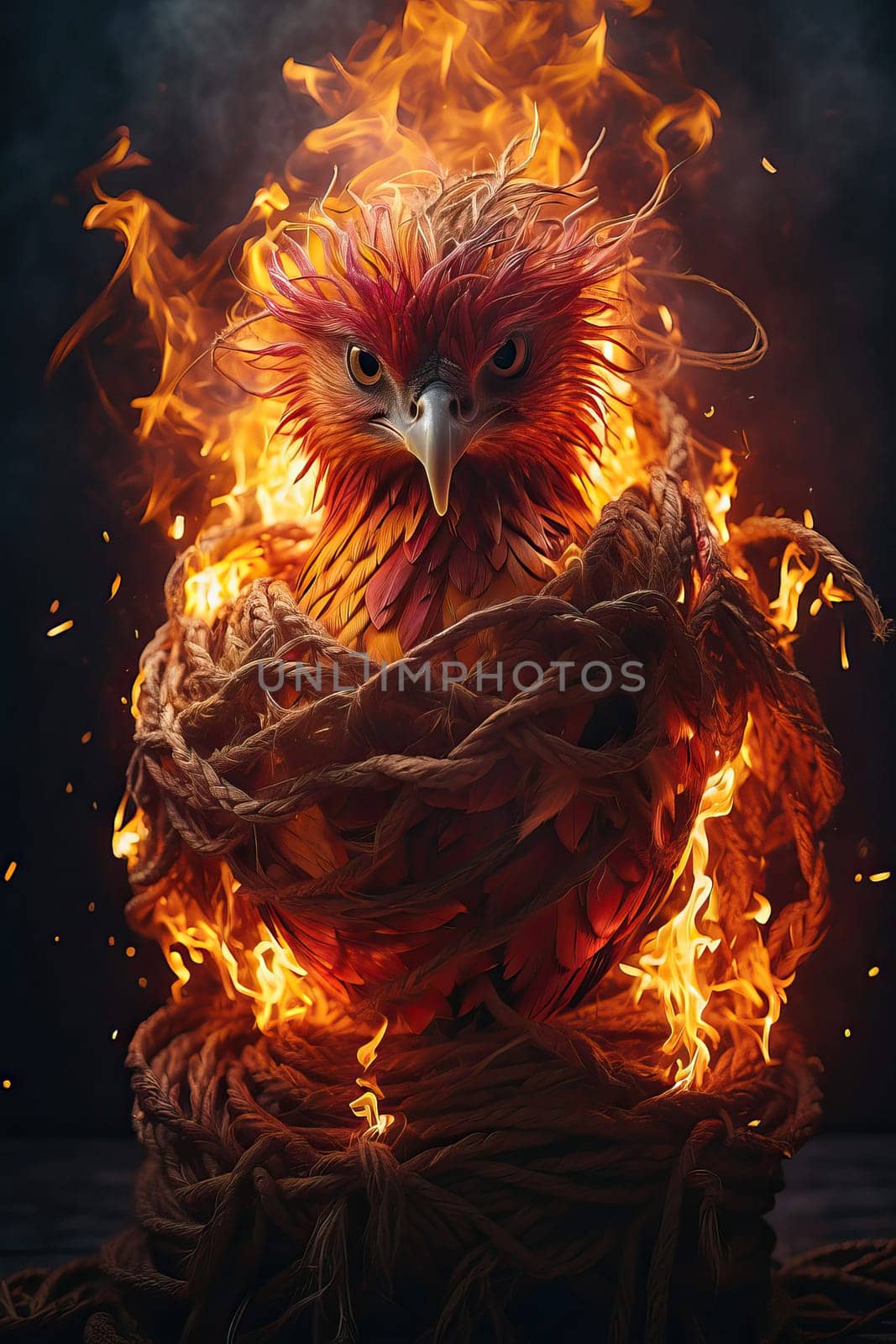 Phoenix is reborn from fire. AI generated