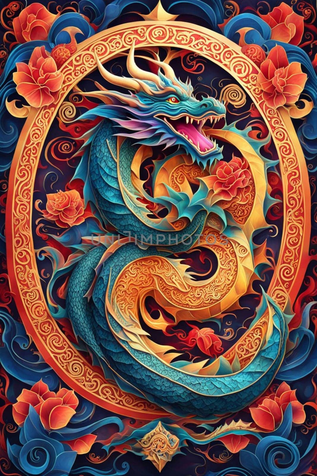 Dragon chinese new year 2024 poster symbol card illustration ai generated