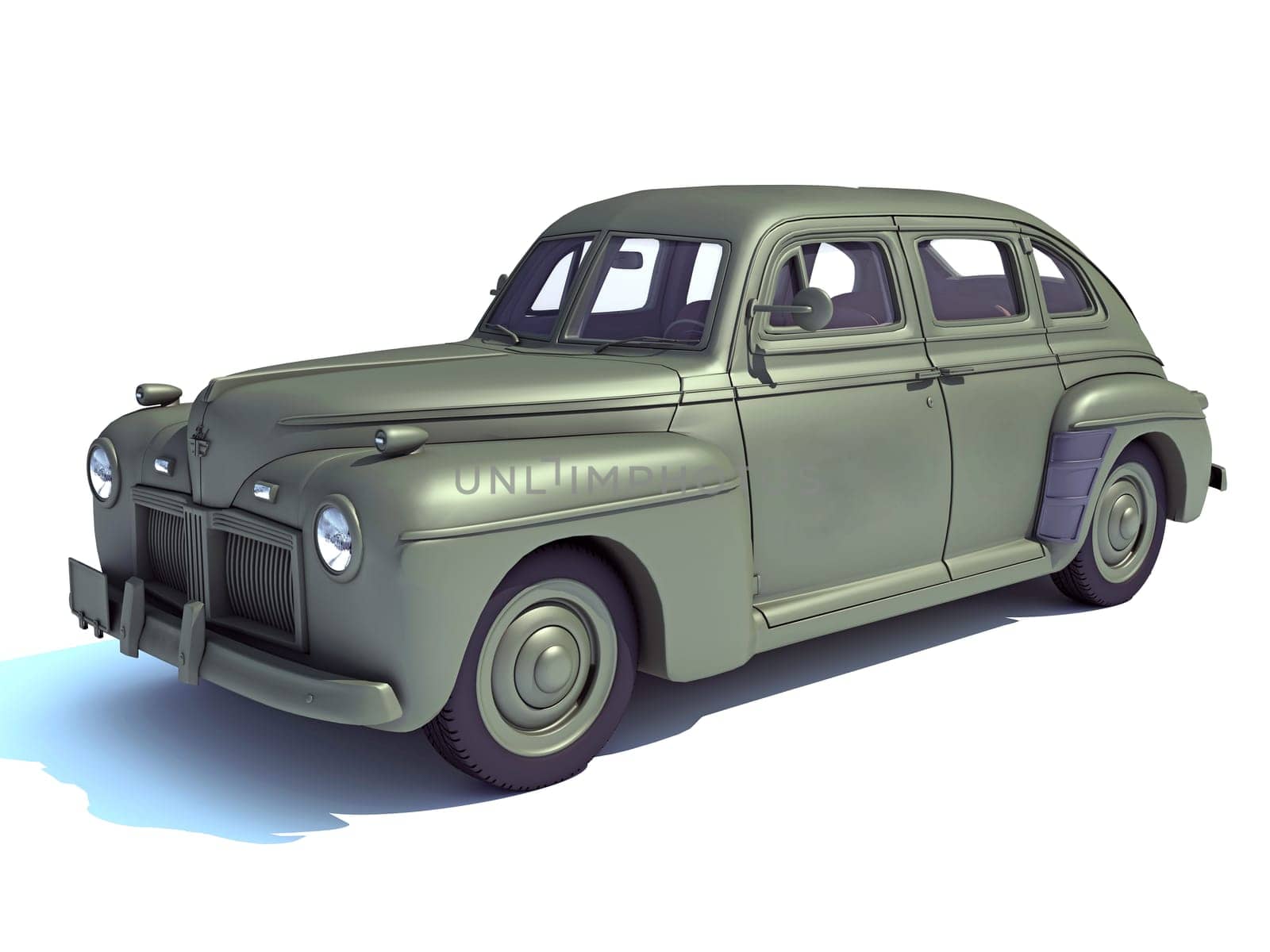 1940 vintage Old car 3D rendering model on white background