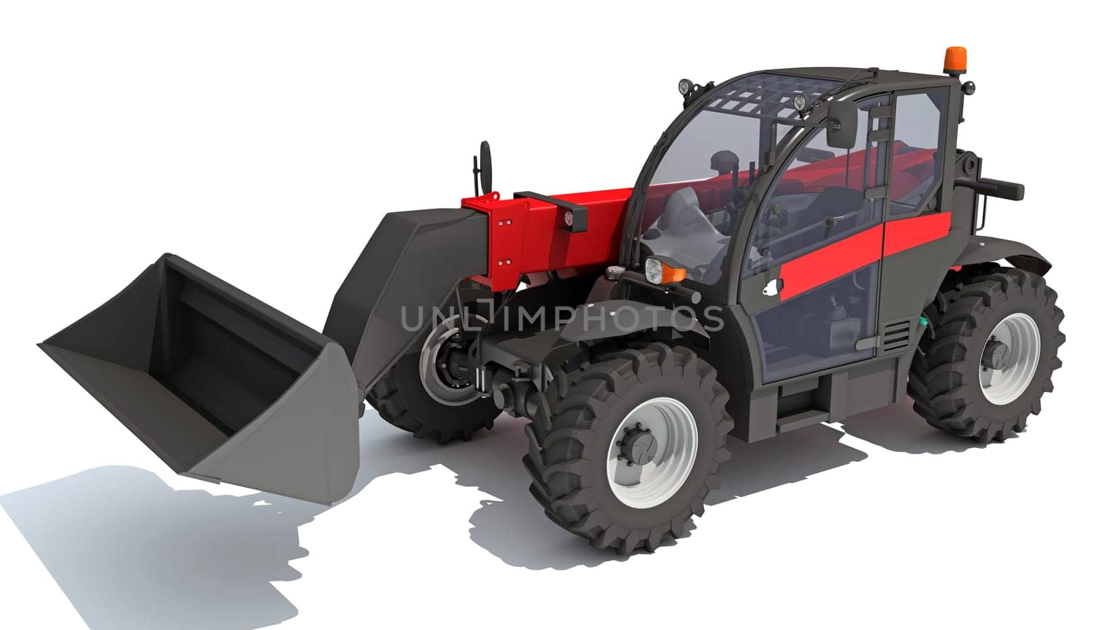 Telehandler heavy construction machinery 3D rendering on white background by 3DHorse