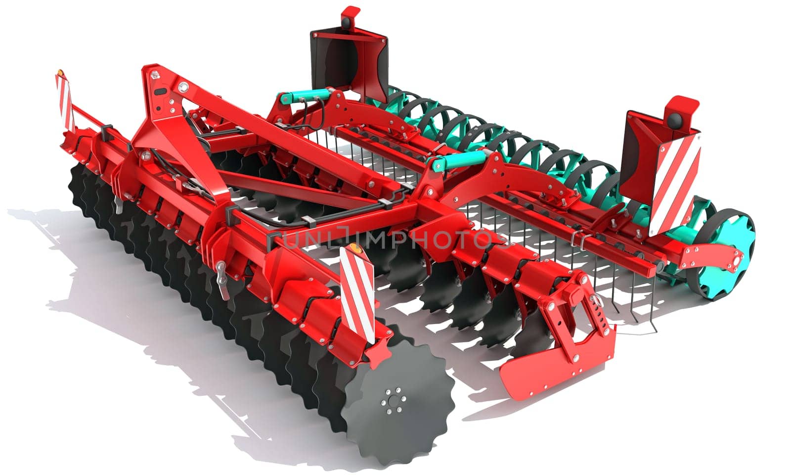 Seed Drill Disc Harrow 3D rendering farm equipment on white background by 3DHorse