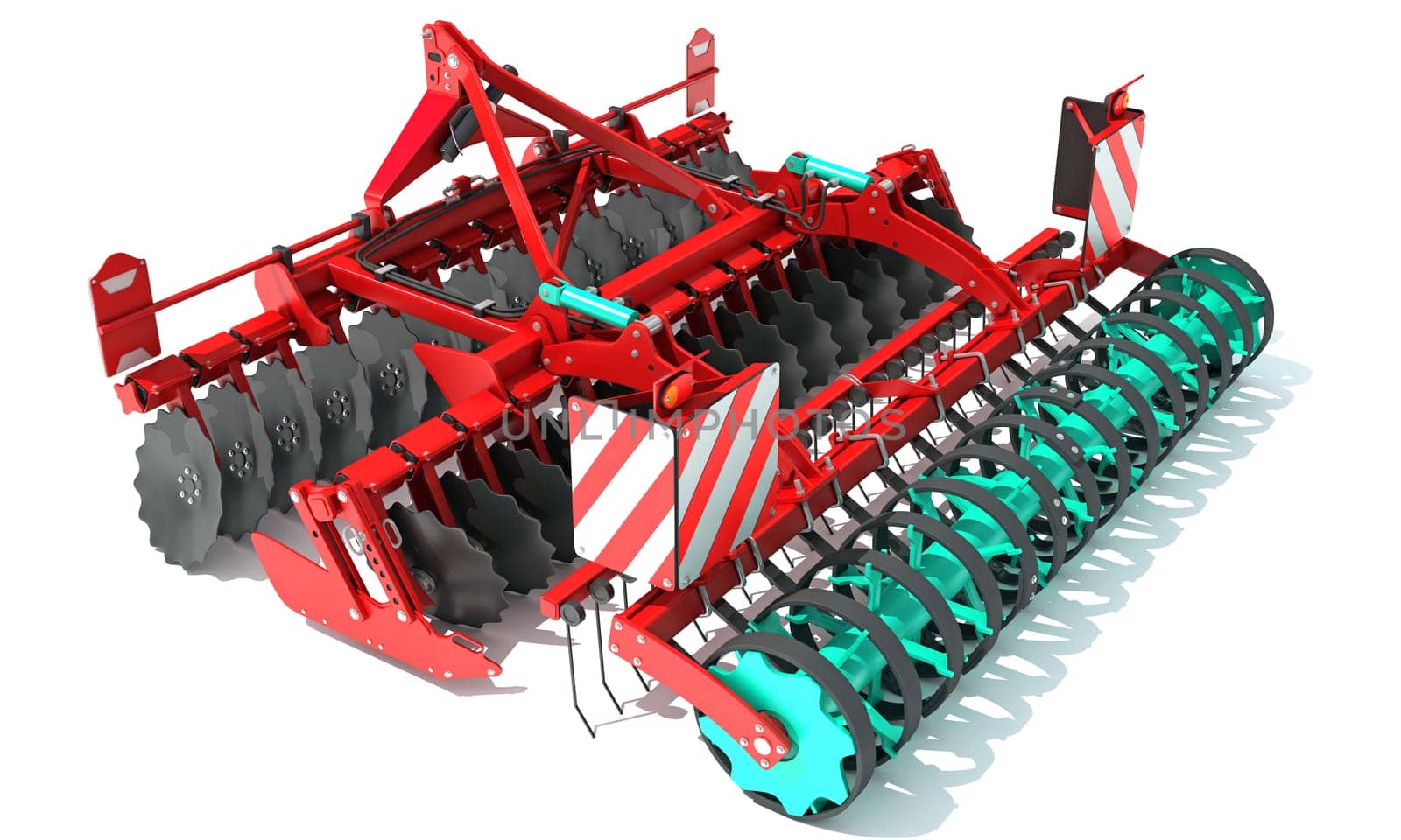 Seed Drill Disc Harrow 3D rendering model farm equipment on white background