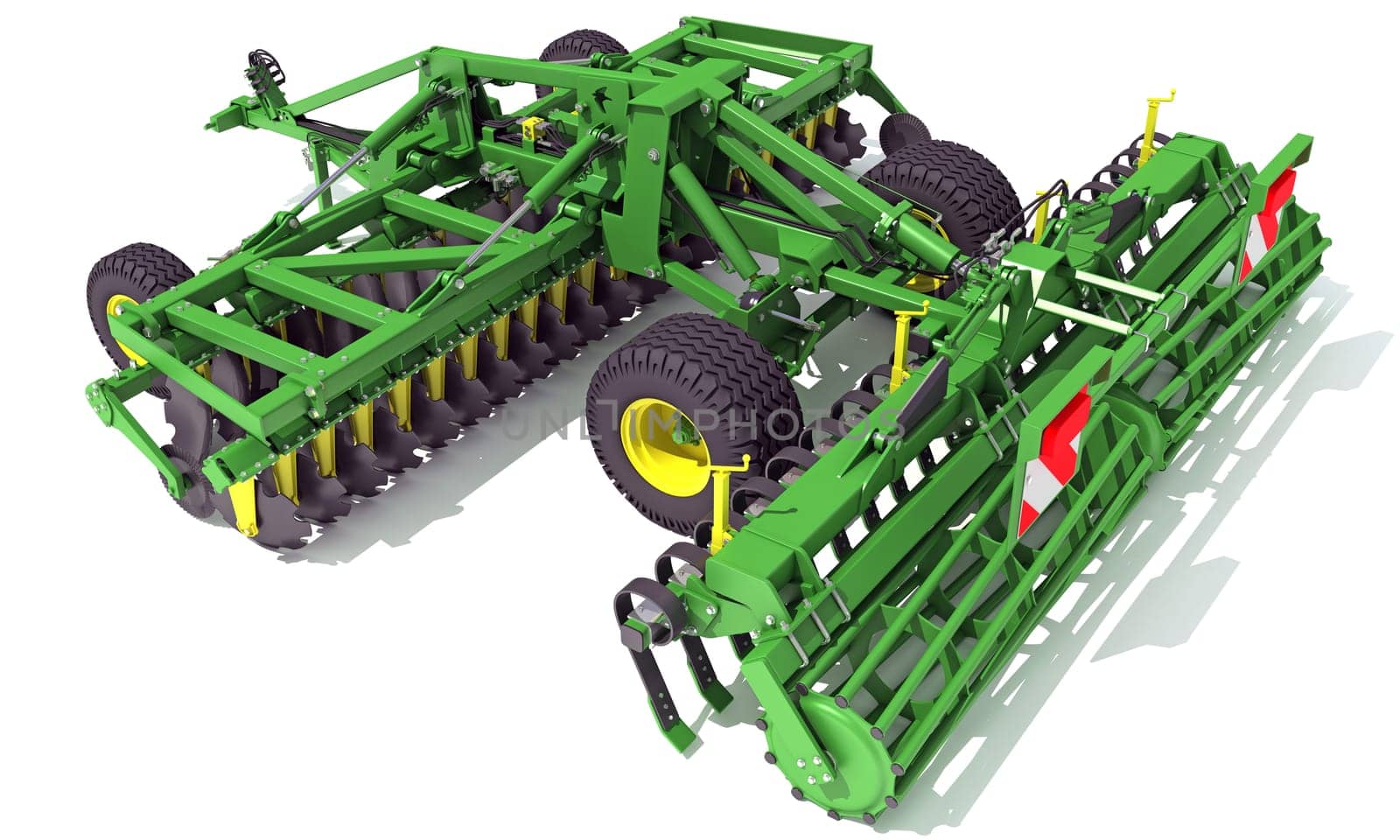 Seed Drill Disc Harrow 3D rendering farm equipment on white background by 3DHorse