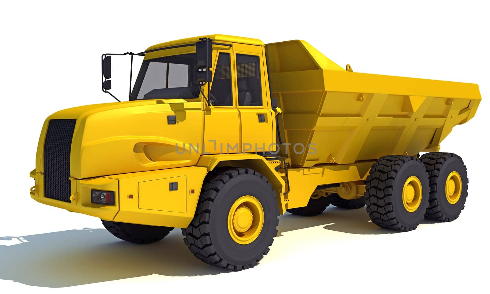 Dump Truck 3D rendering model heavy construction machinery on white background