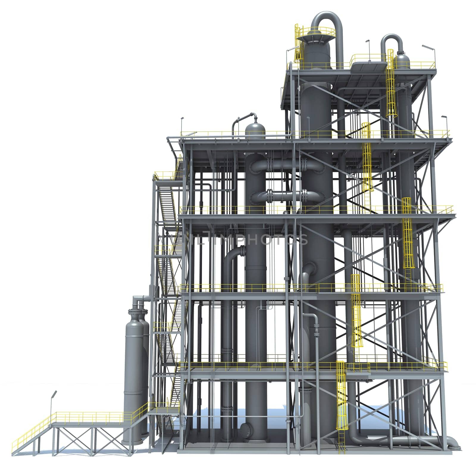 Refinery Unit industrial site 3D rendering model on white background