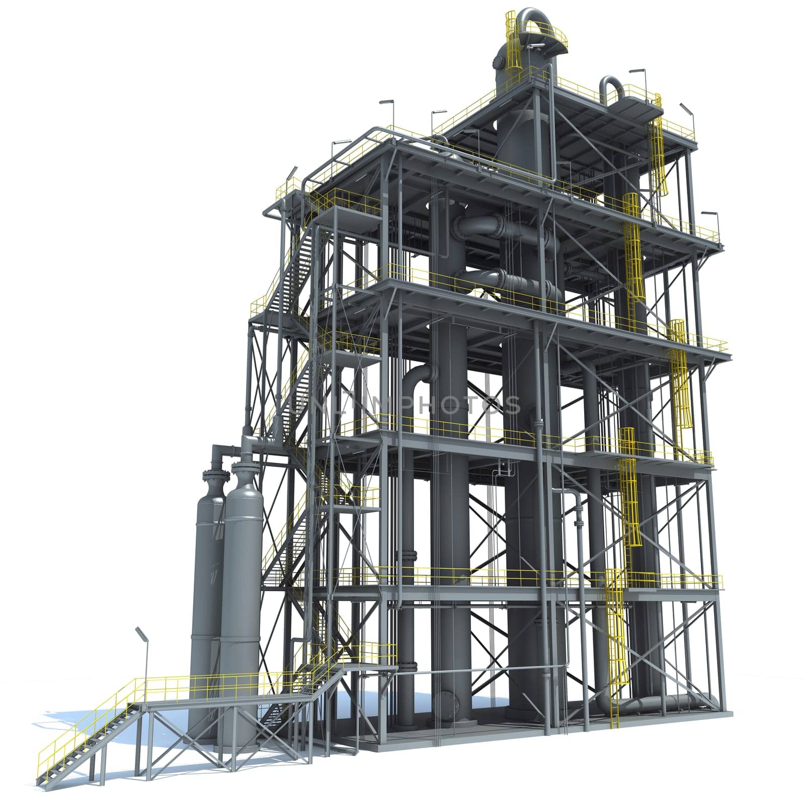 Refinery Unit industrial site 3D rendering model on white background