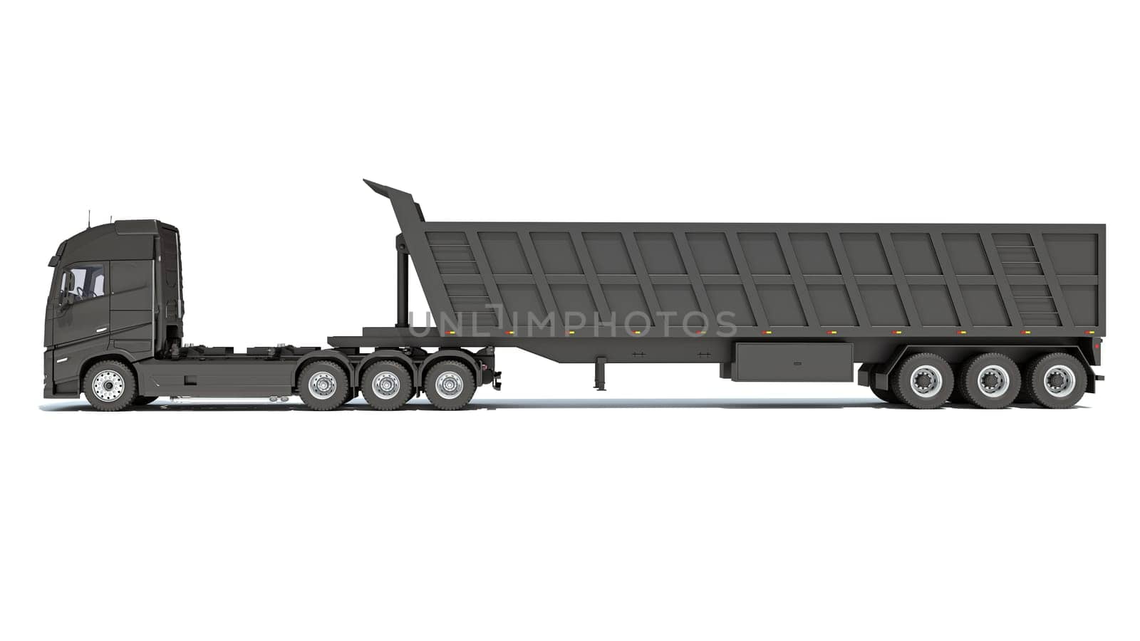 Semi Truck with Tipper Trailer 3D rendering model on white background