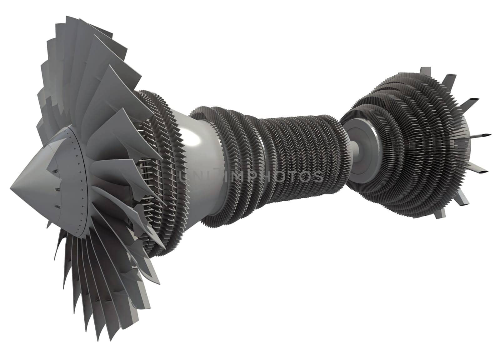 Aircraft Turbine Engine 3D rendering model on white background