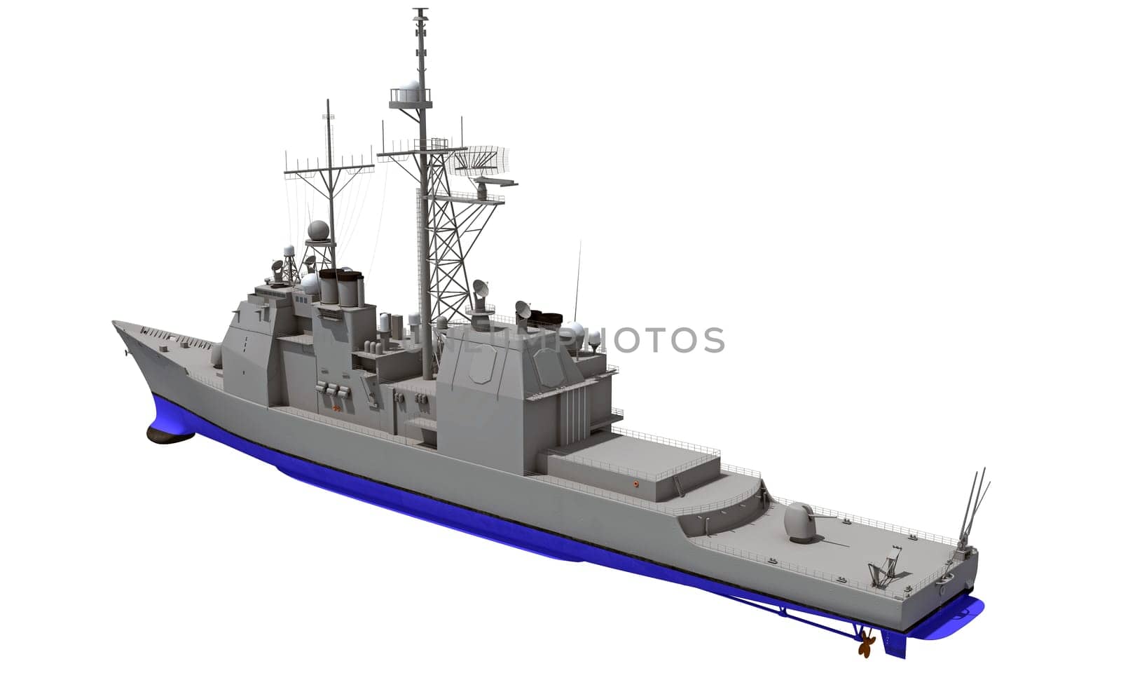 Military Vessel Missile Cruiser warship 3D rendering model on white background