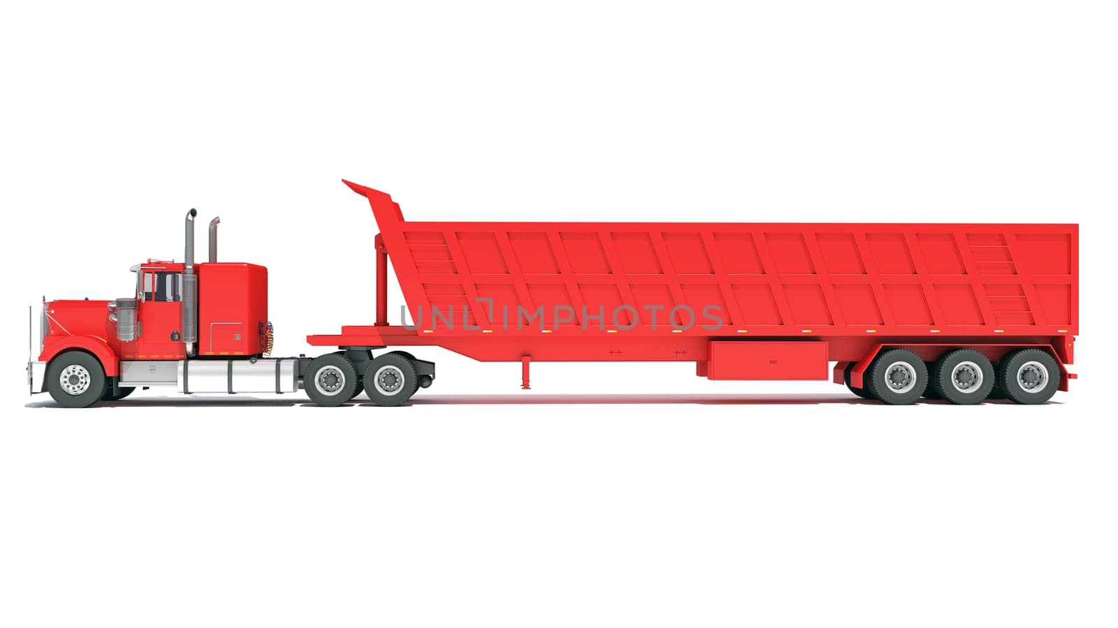 Semi Truck with Tipper Trailer 3D rendering model on white background