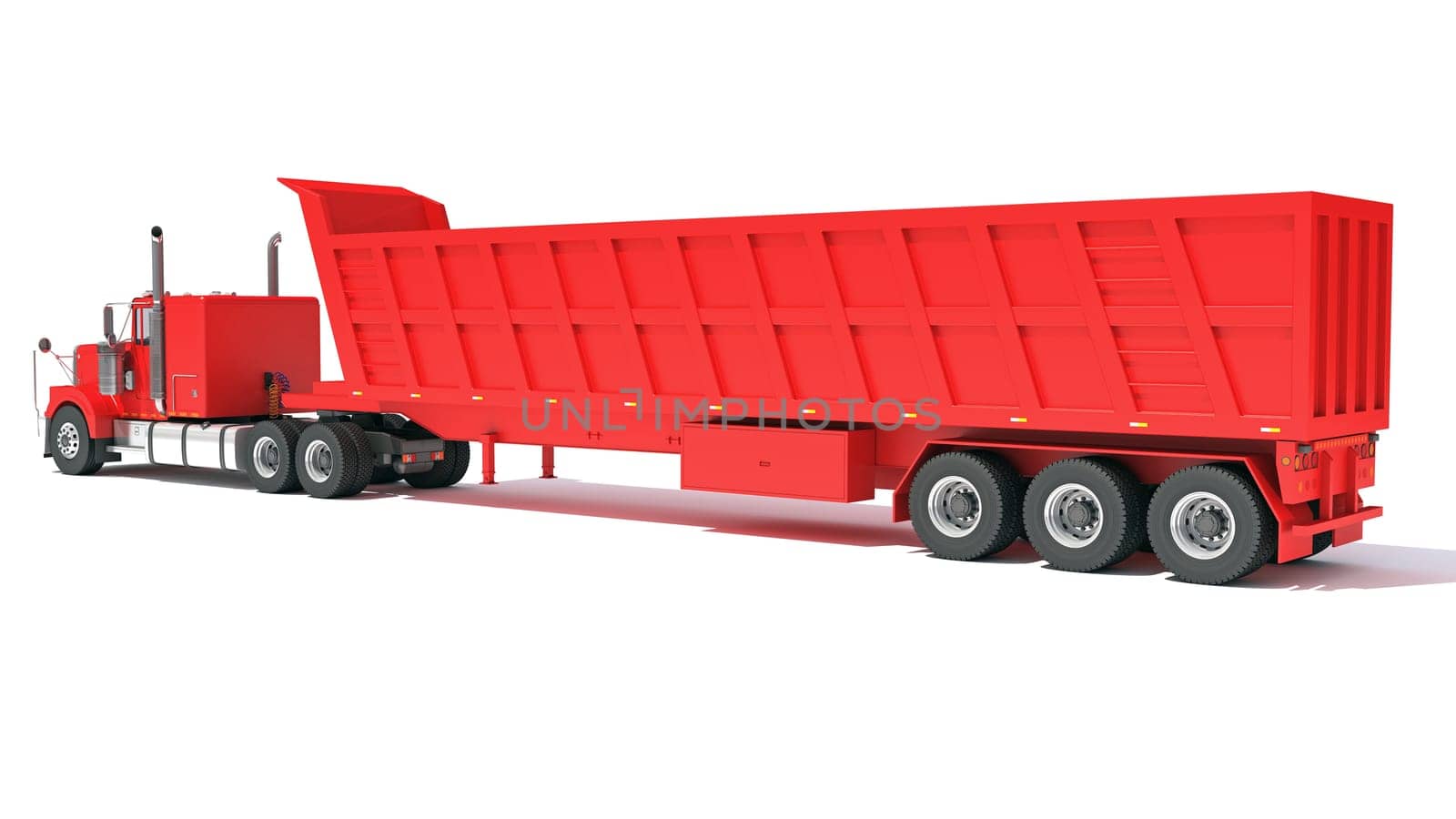 Semi Truck with Tipper Trailer 3D rendering model on white background