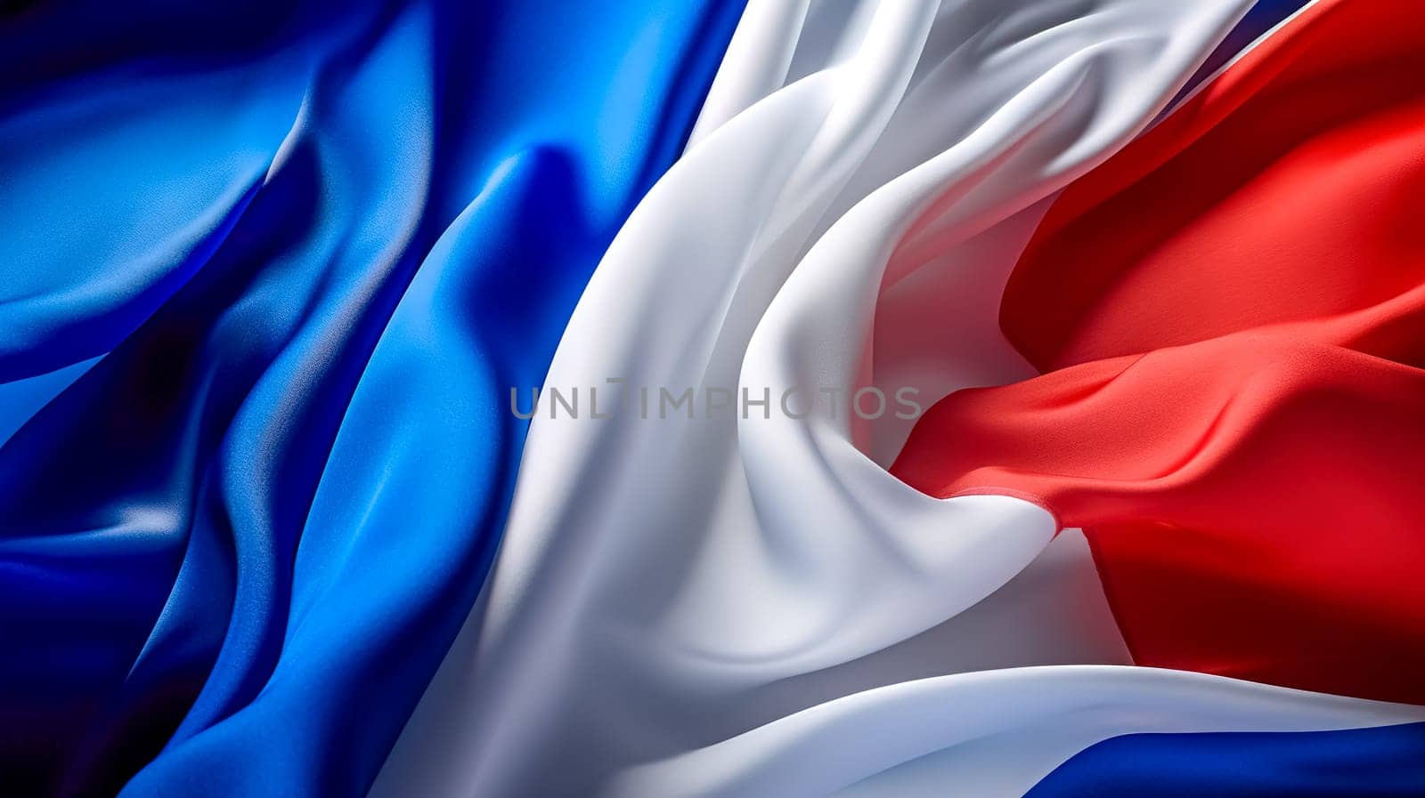 Elegant French flag rendered in satin with luxurious folds.
