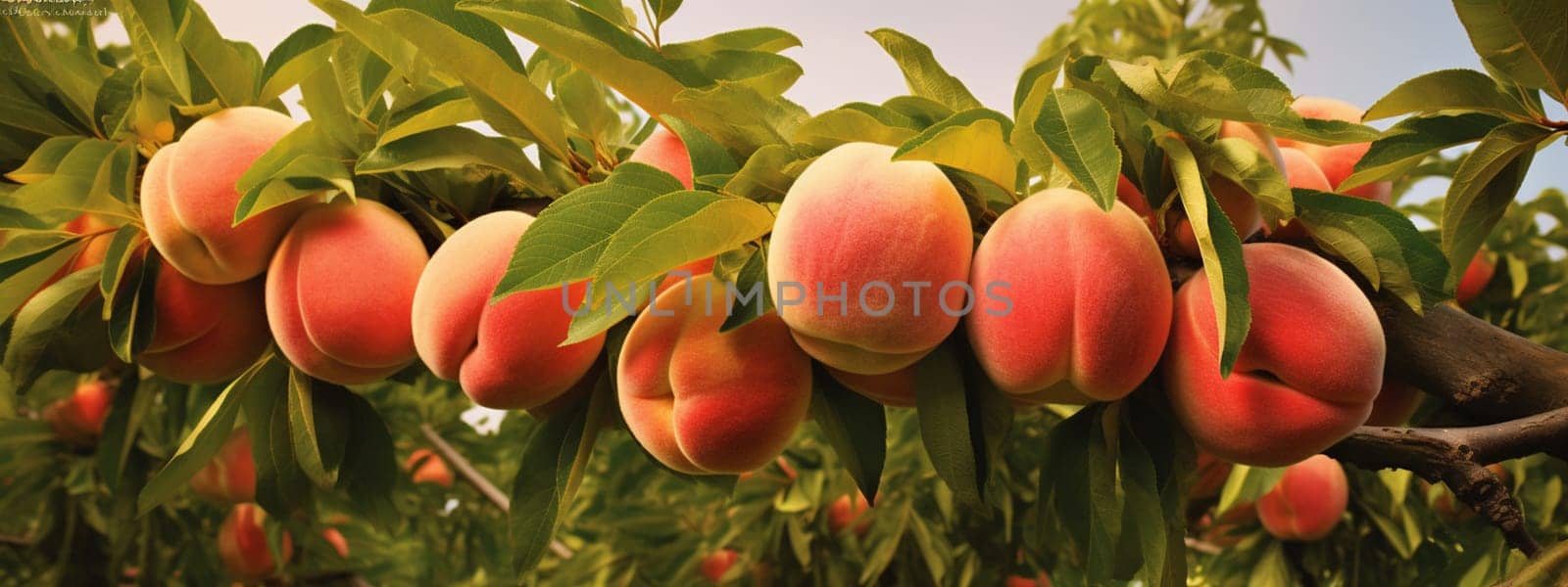 peach grows on a tree. selective focus. food. Generative AI,
