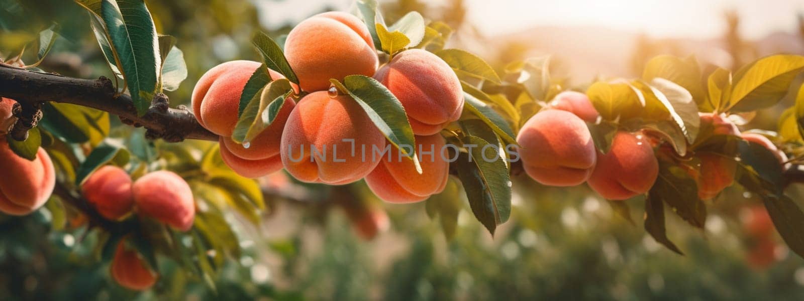 peach grows on a tree. selective focus. food. Generative AI,