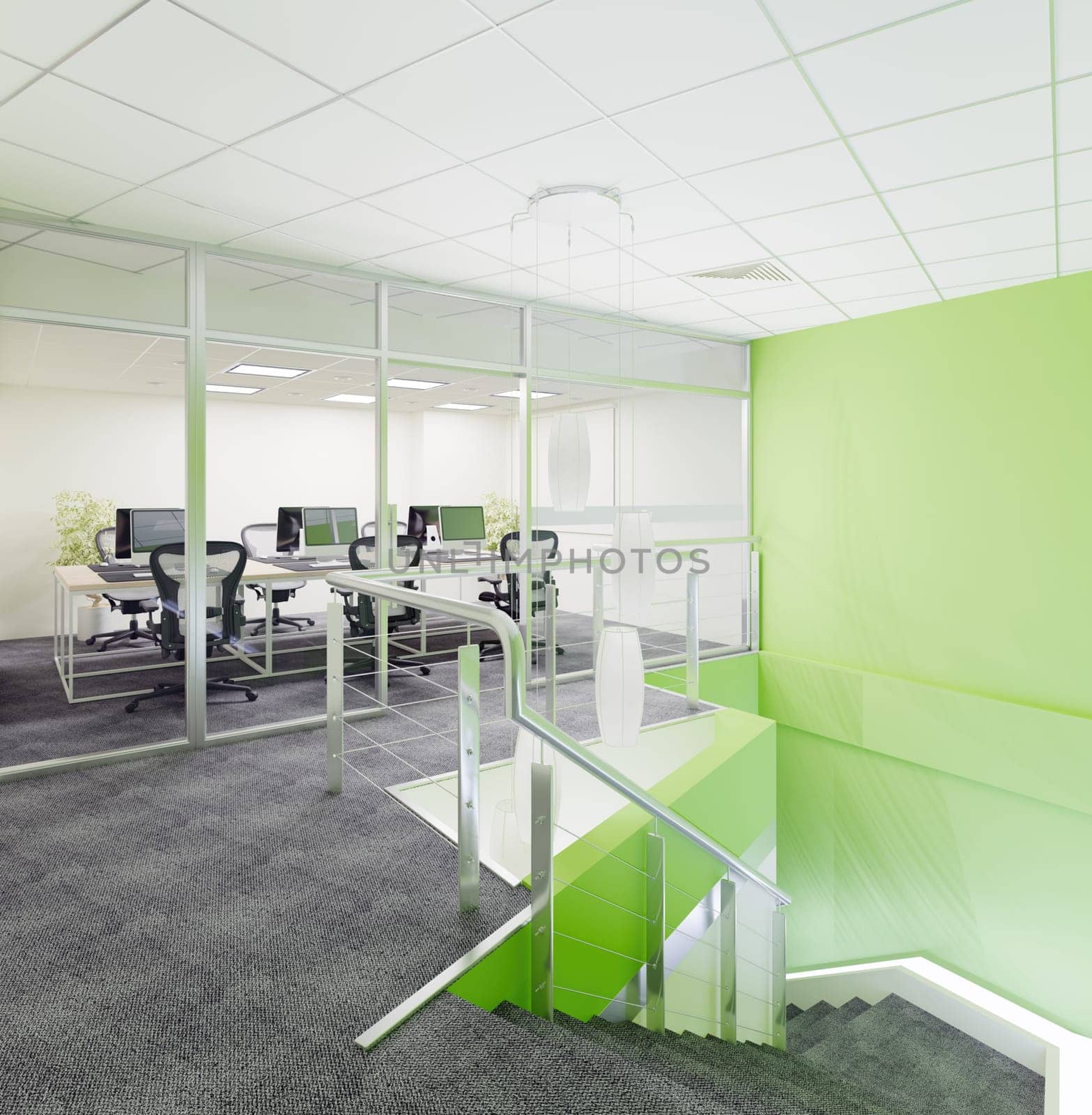 Interior of a modern office with green walls, by vicnt