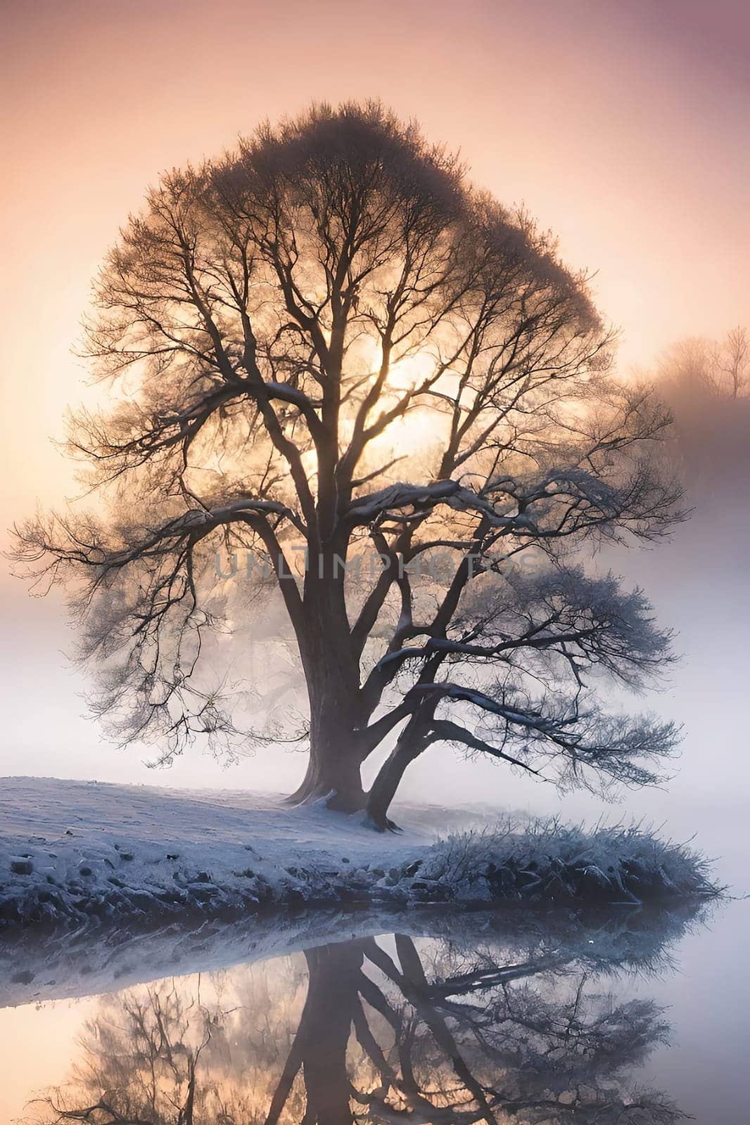 Silhouette of a tree at sunset in a beautiful landscape. by yilmazsavaskandag