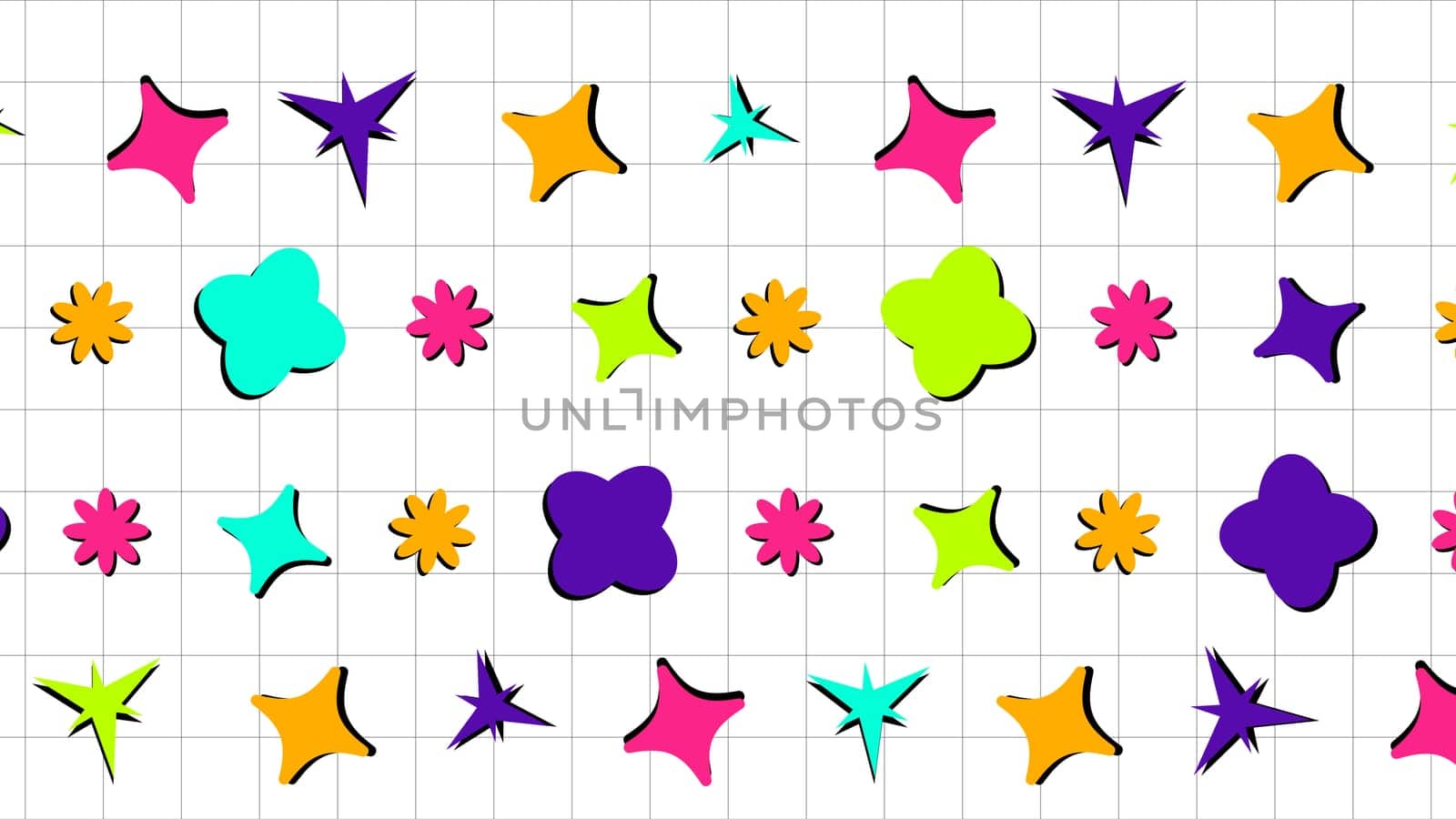Seamless background with colorful flowers. White background with geometric items. High quality