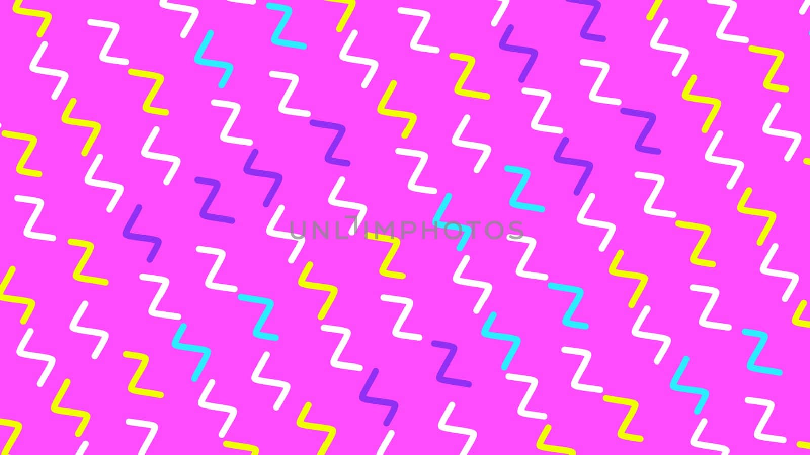 Minimal modern zig zag background. White and yellow cyan curved line on pink background.