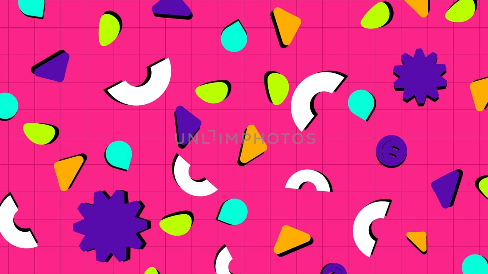 Seamless background with colorful flowers. Pink background with geometric items. High quality