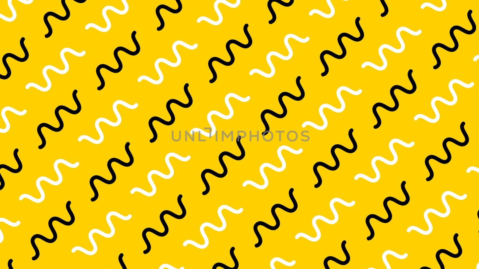 Minimal modern zig zag background. White and black curved line on yellow background. High quality