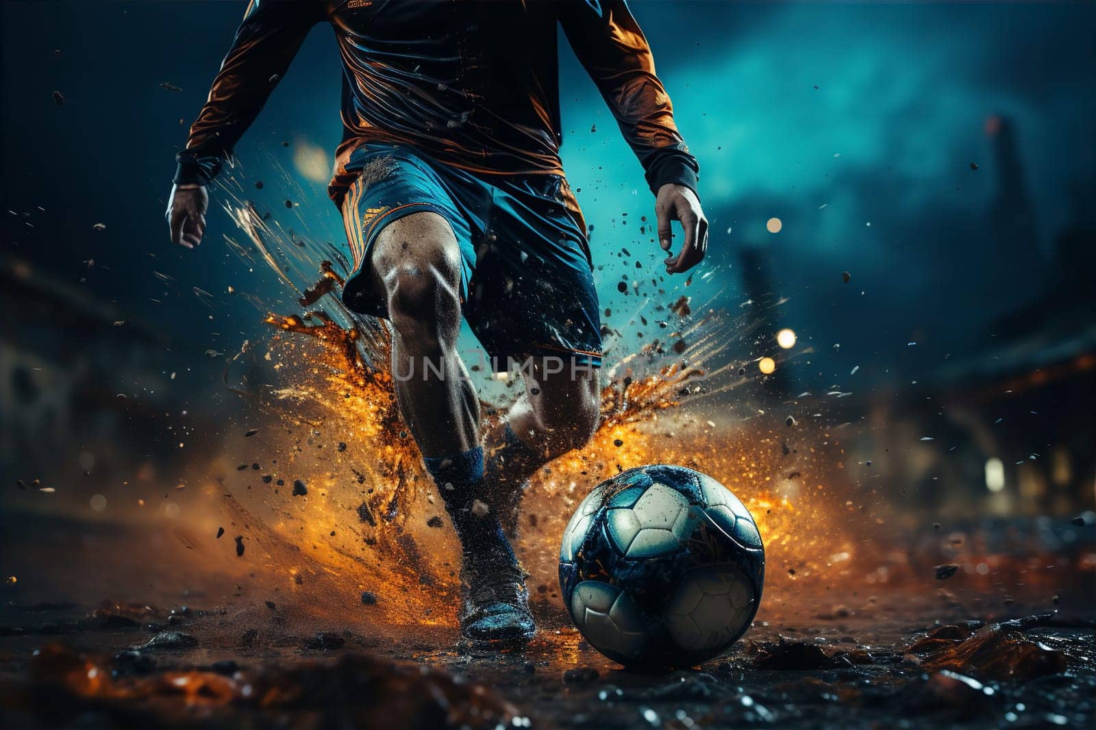 Soccer player feet kicking ball on dirty field by kuprevich