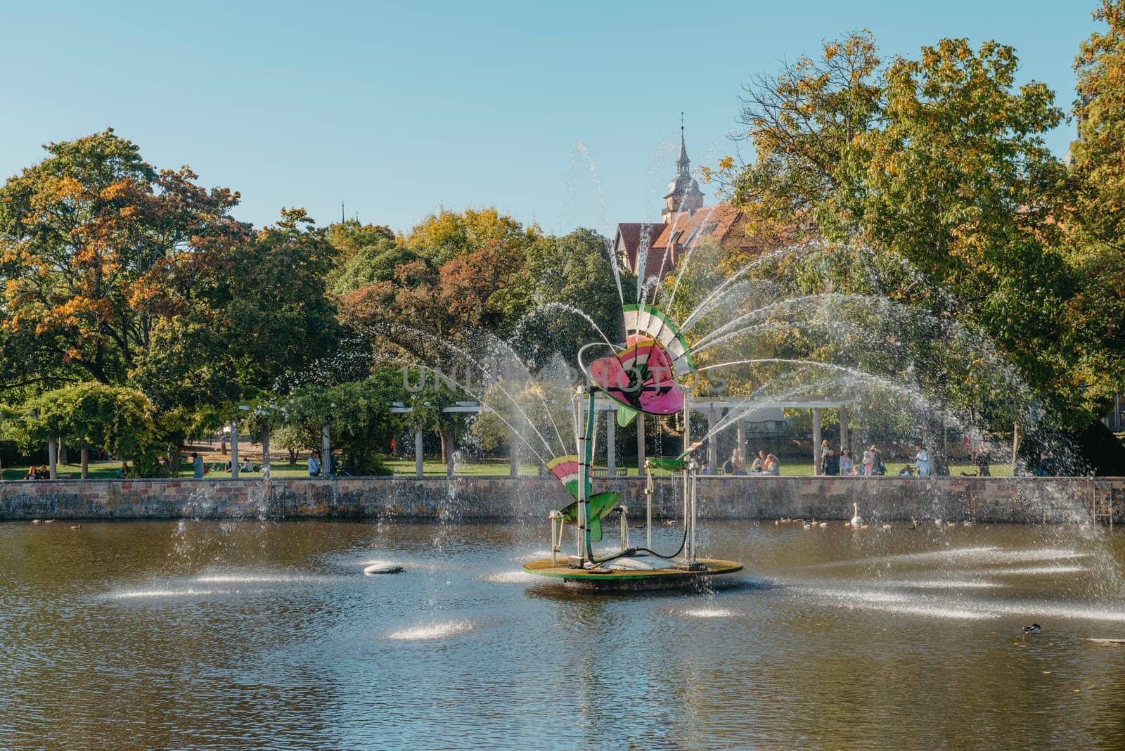 City fountain in Old European City Bietigheim-Bissingen In Germany. the City Park of Bietigheim-Bissingen, Baden-Wuerttemberg, Germany, Europe. Autumn Park and nature by Andrii_Ko