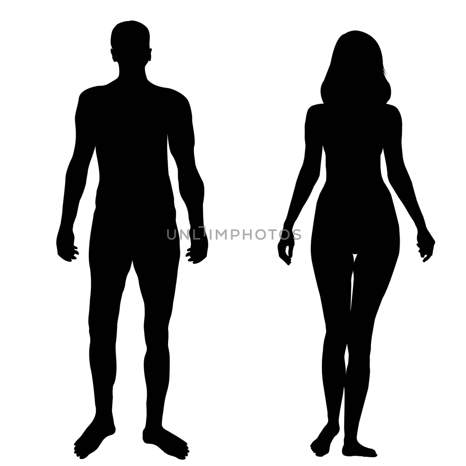 Black silhouette of a man and a woman isolated on white background