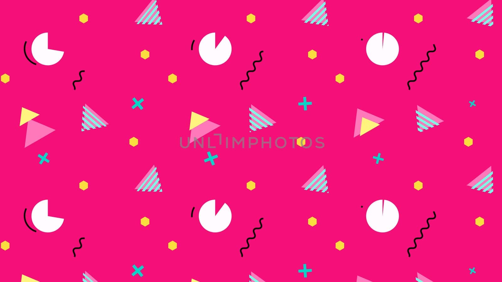 Geometric retro background pop art style with shapes on pink composition. 80s and 90s.