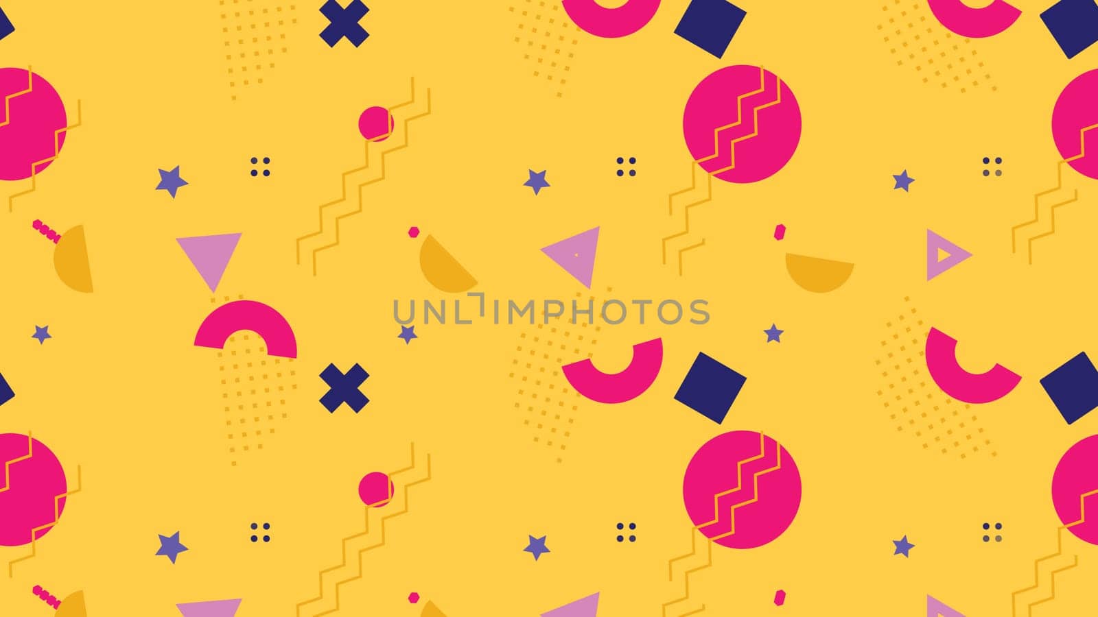 Abstract seamless pattern on yellow background. Colorful doodles or scribbles. High quality photo