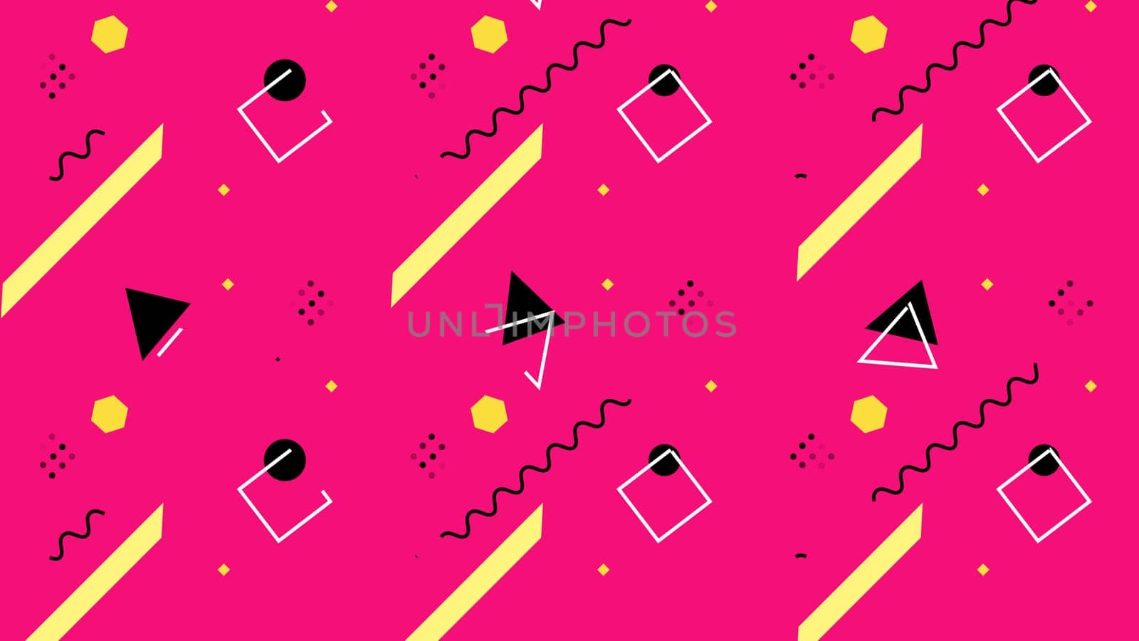 Geometric retro background pop art style with black triangle shapes on pink composition.