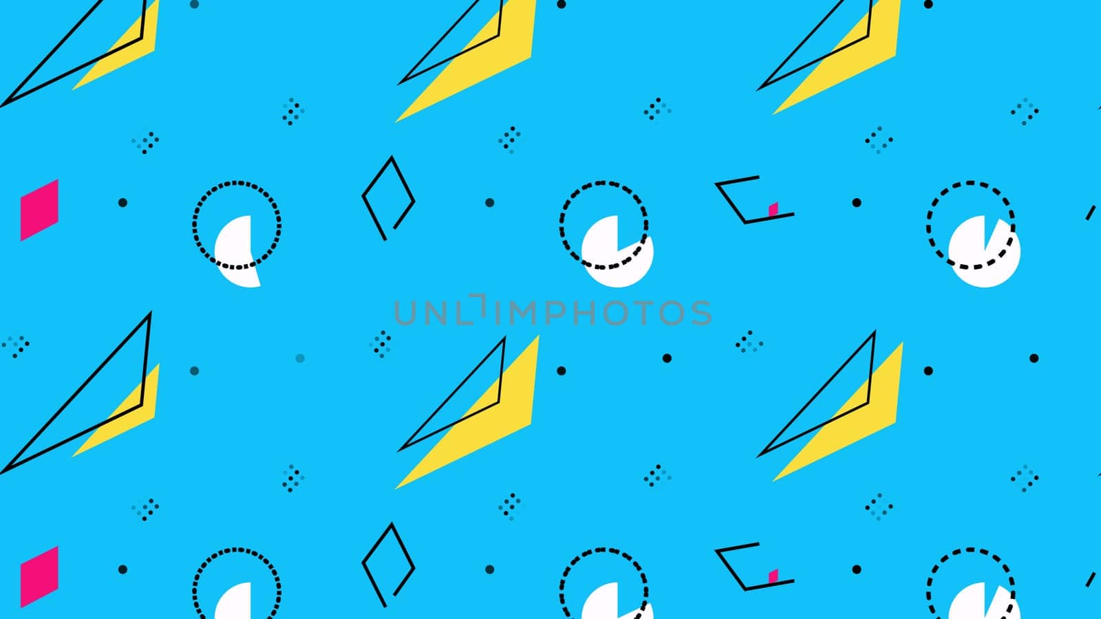 Geometric retro background pop art style with yellow triange shapes on blue composition.