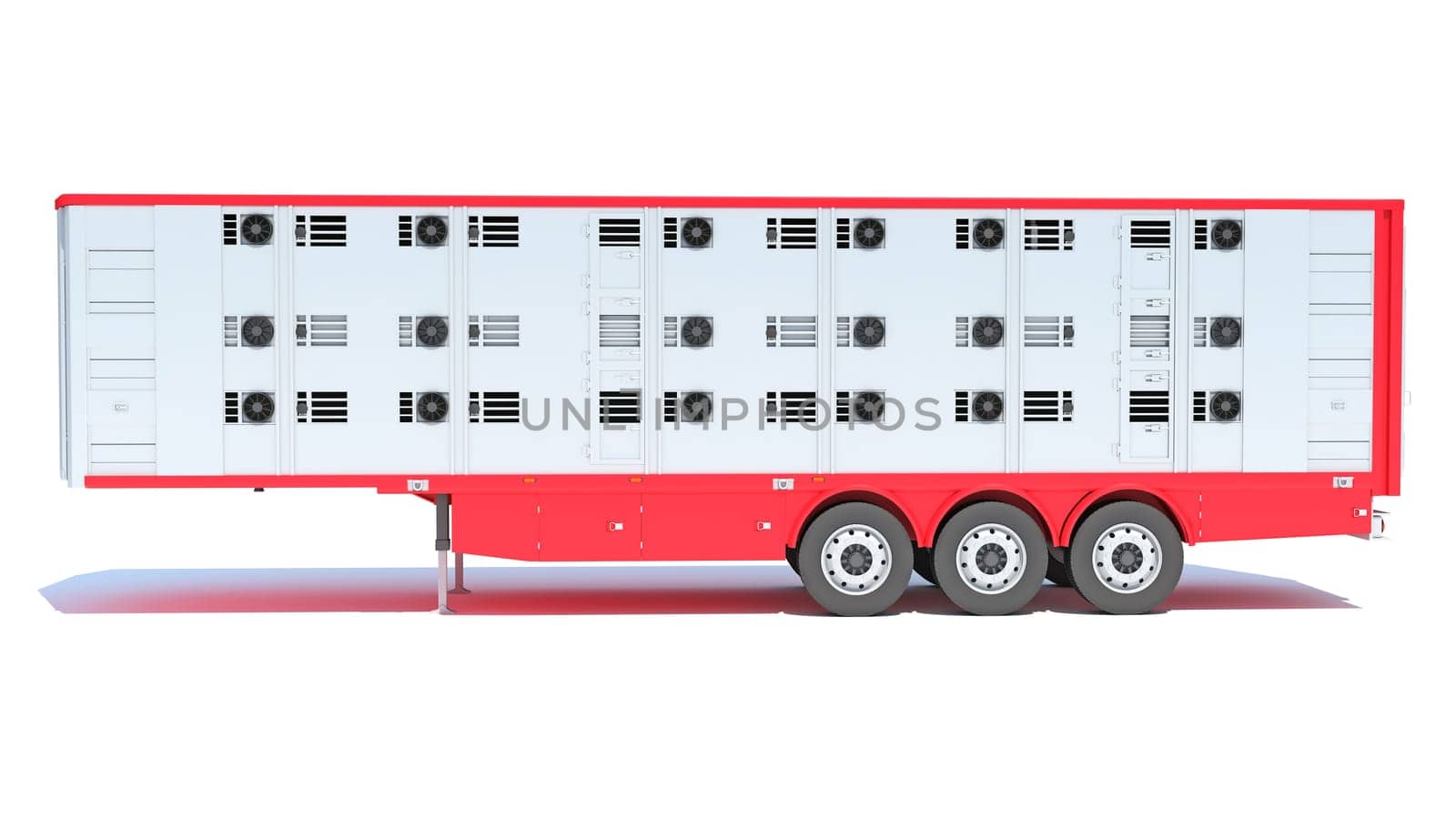 Cattle Animal Transporter semi trailer 3D rendering model on white background