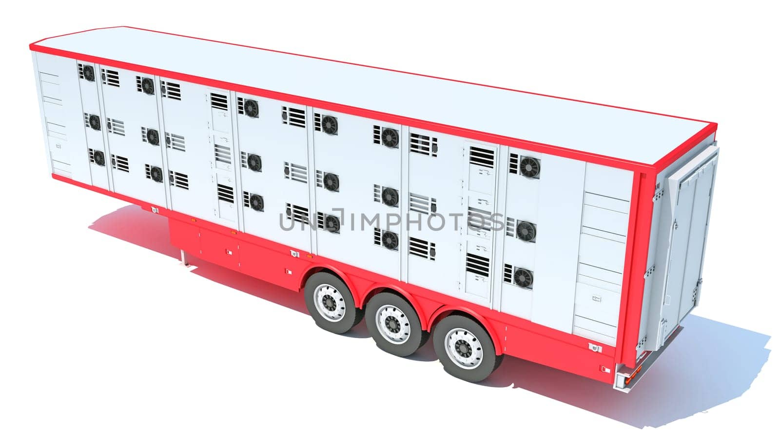 Cattle Animal Transporter semi trailer 3D rendering model on white background