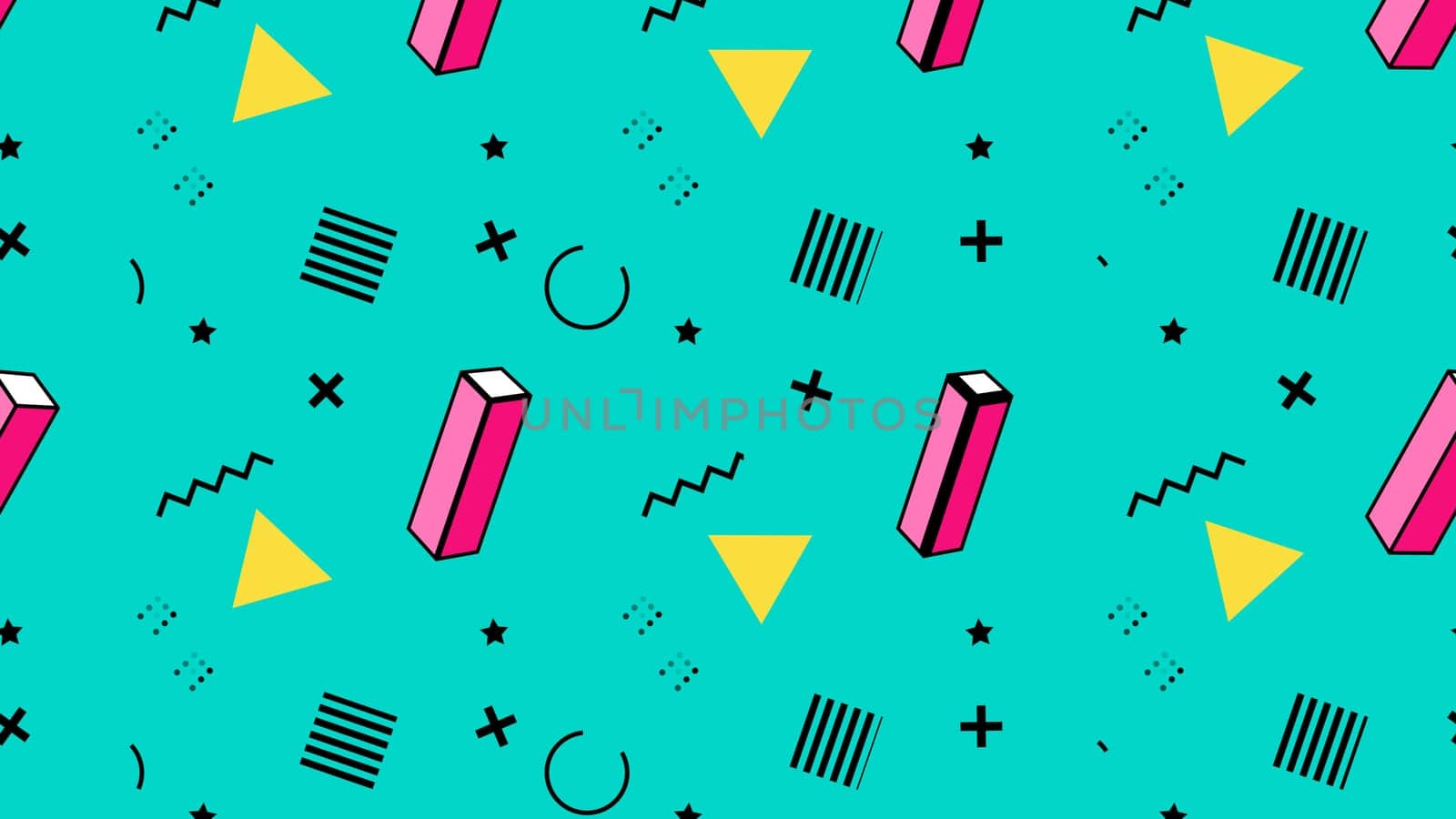 Geometric retro background pop art style with pink yellow shapes on light green composition.