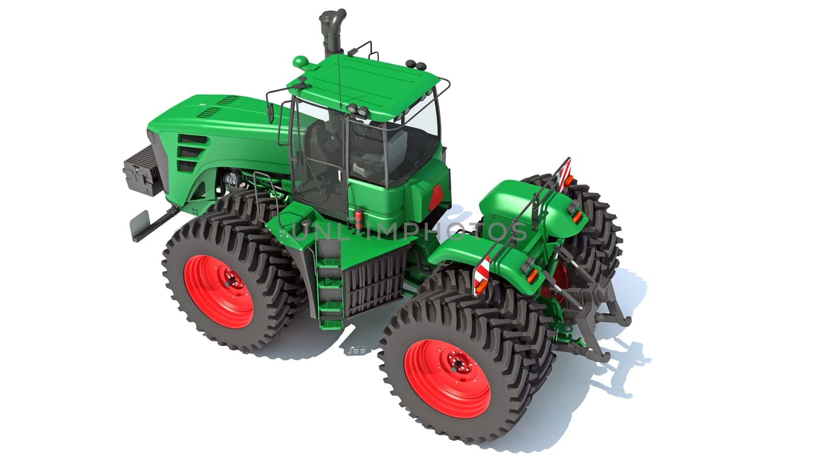 Wheeled Articulated Farm Tractor 3D rendering model on white background