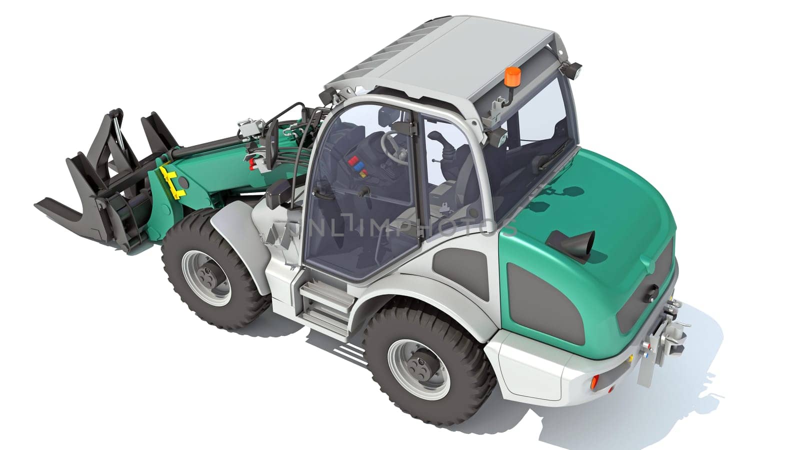 Telescopic Wheel Loader Telehandler Forklift 3D rendering model on white background