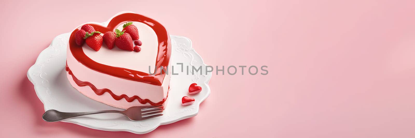 Heart-shaped mousse cake for Valentine's Day. Generative AI by Annu1tochka