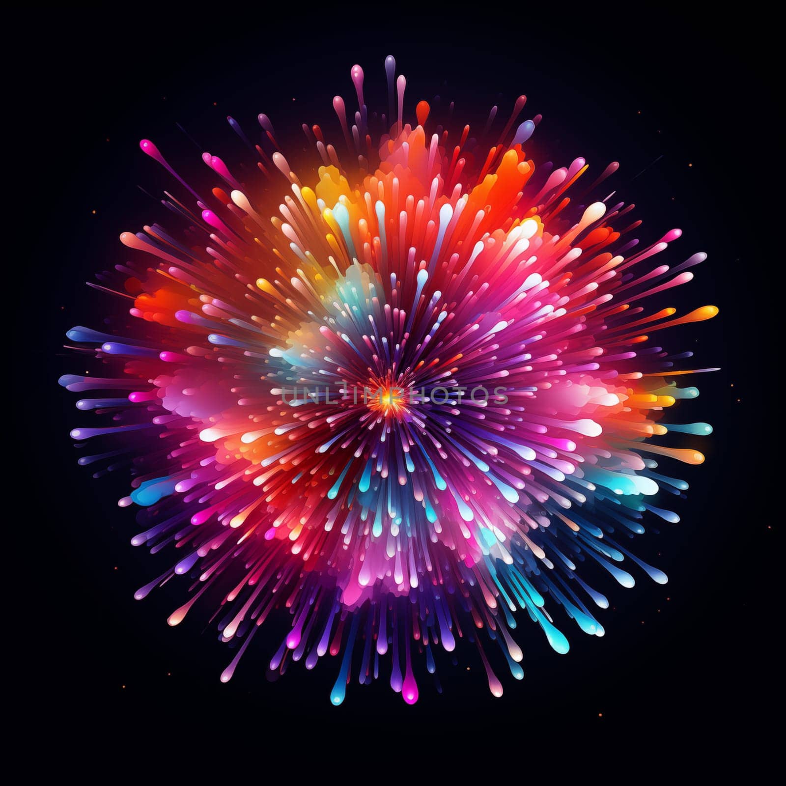 One vivid colorful fireworks on black background isolated.