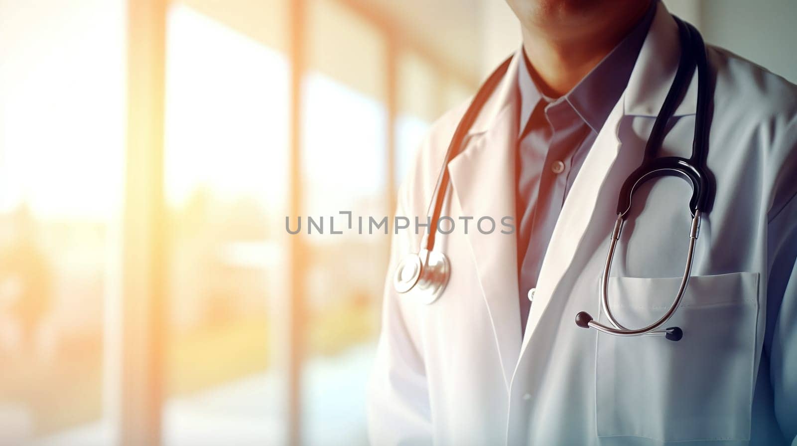 Doctor with stethoscope in a medical center by chrisroll