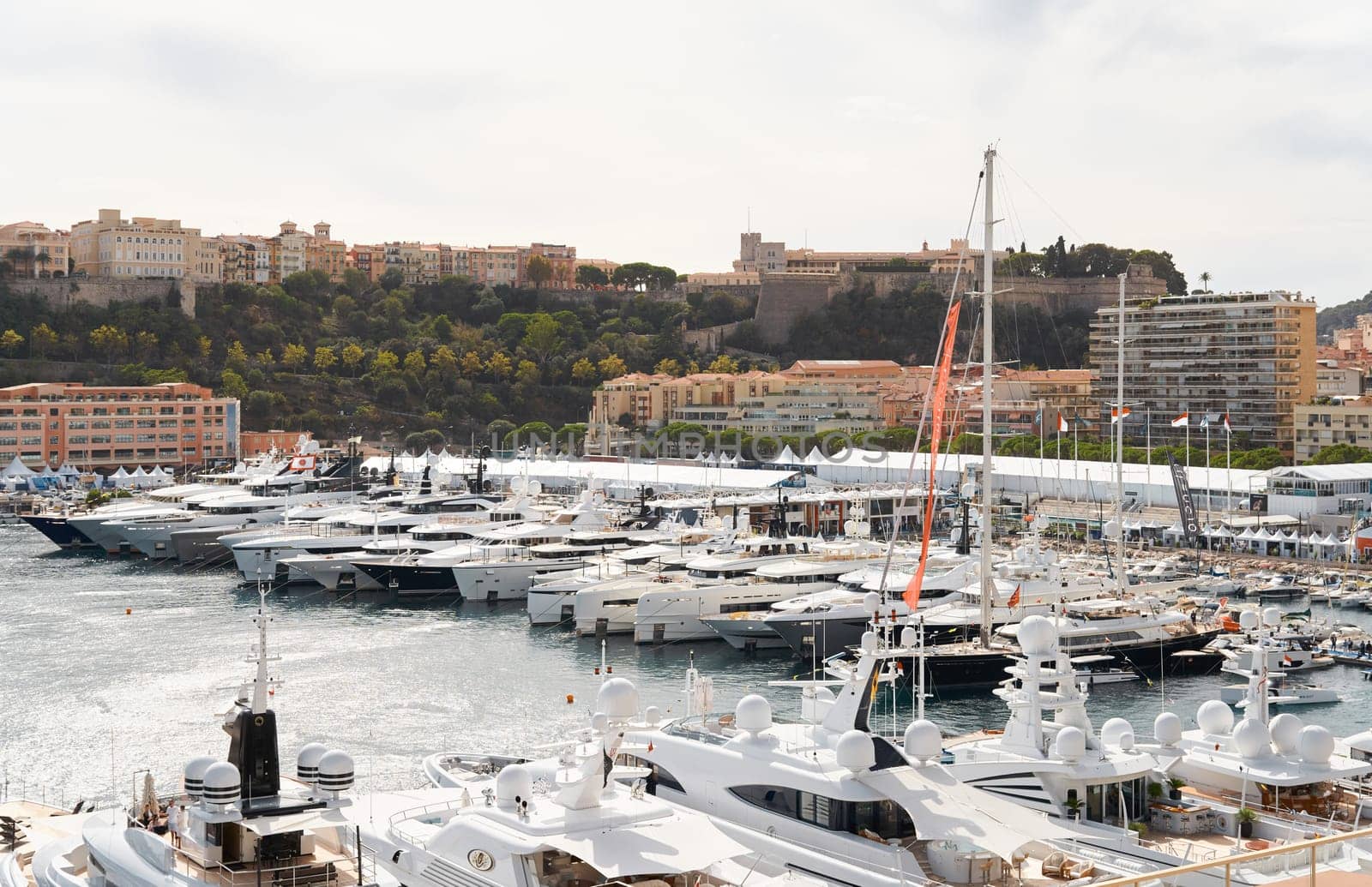 Monaco, Monte Carlo, 29 September 2022 - a lot of luxury yachts at the famous motorboat exhibition, the most expensive boats for the richest people, yacht brokers, boat traffic by vladimirdrozdin