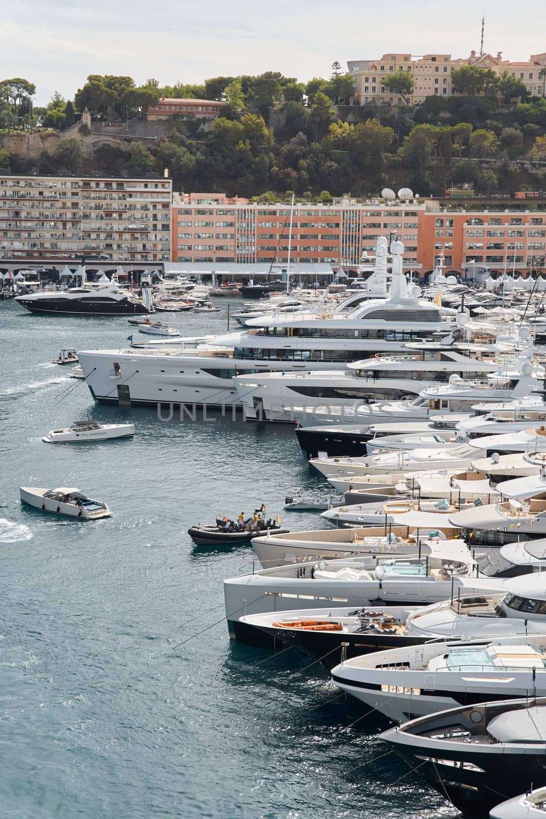 Monaco, Monte Carlo, 29 September 2022 - a lot of luxury yachts at the famous motorboat exhibition, the most expensive boats for the richest people, yacht brokers, boat traffic by vladimirdrozdin