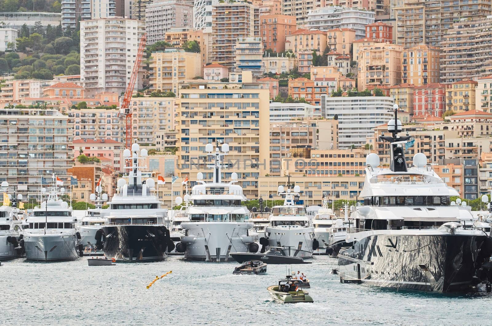 Monaco, Monte Carlo, 29 September 2022 - a lot of luxury yachts at the famous motorboat exhibition, the most expensive boats for the richest people, yacht brokers, boat traffic by vladimirdrozdin