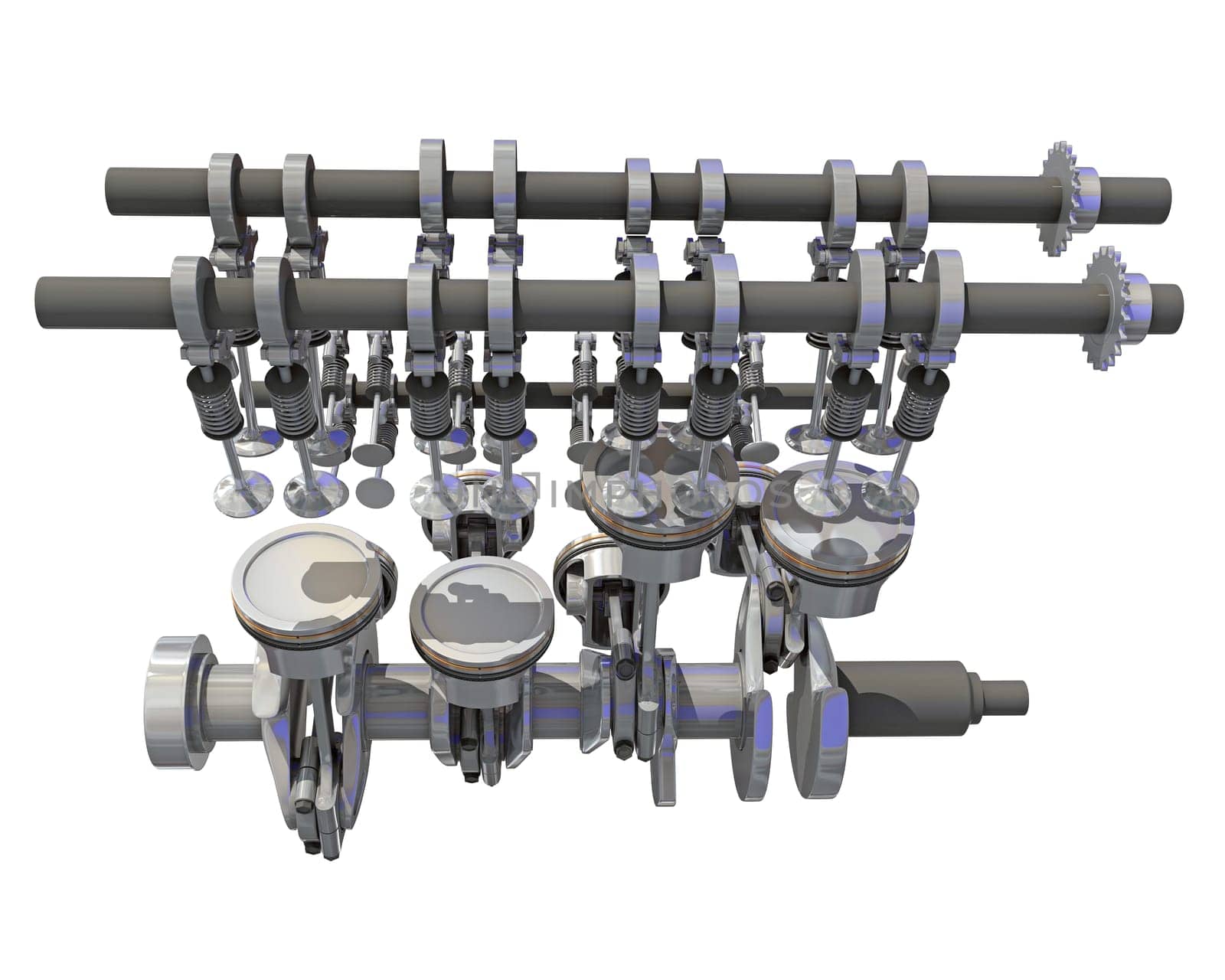 V8 Engine Cylinders 3D rendering model on white background