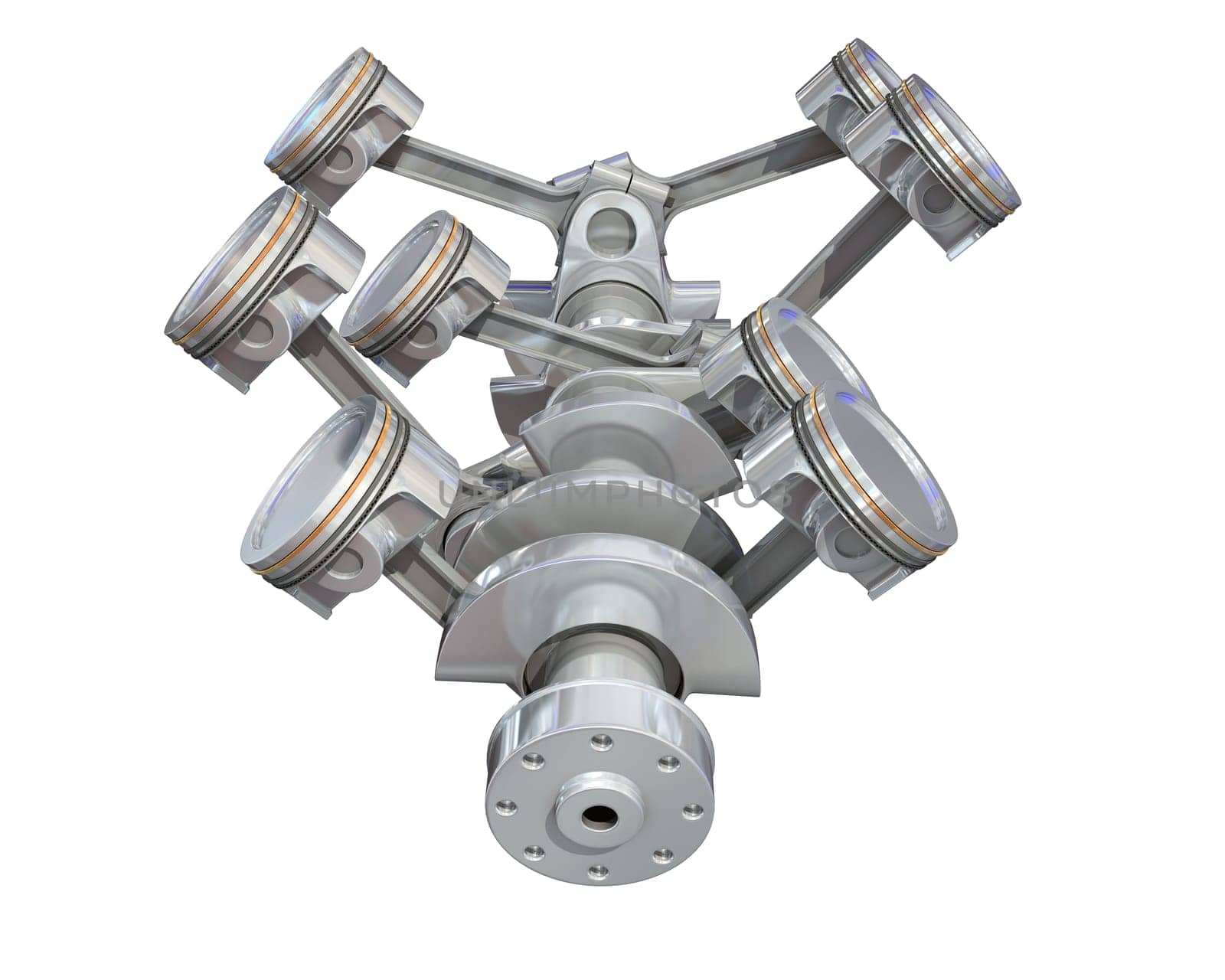 V8 Engine Cylinders 3D rendering model on white background