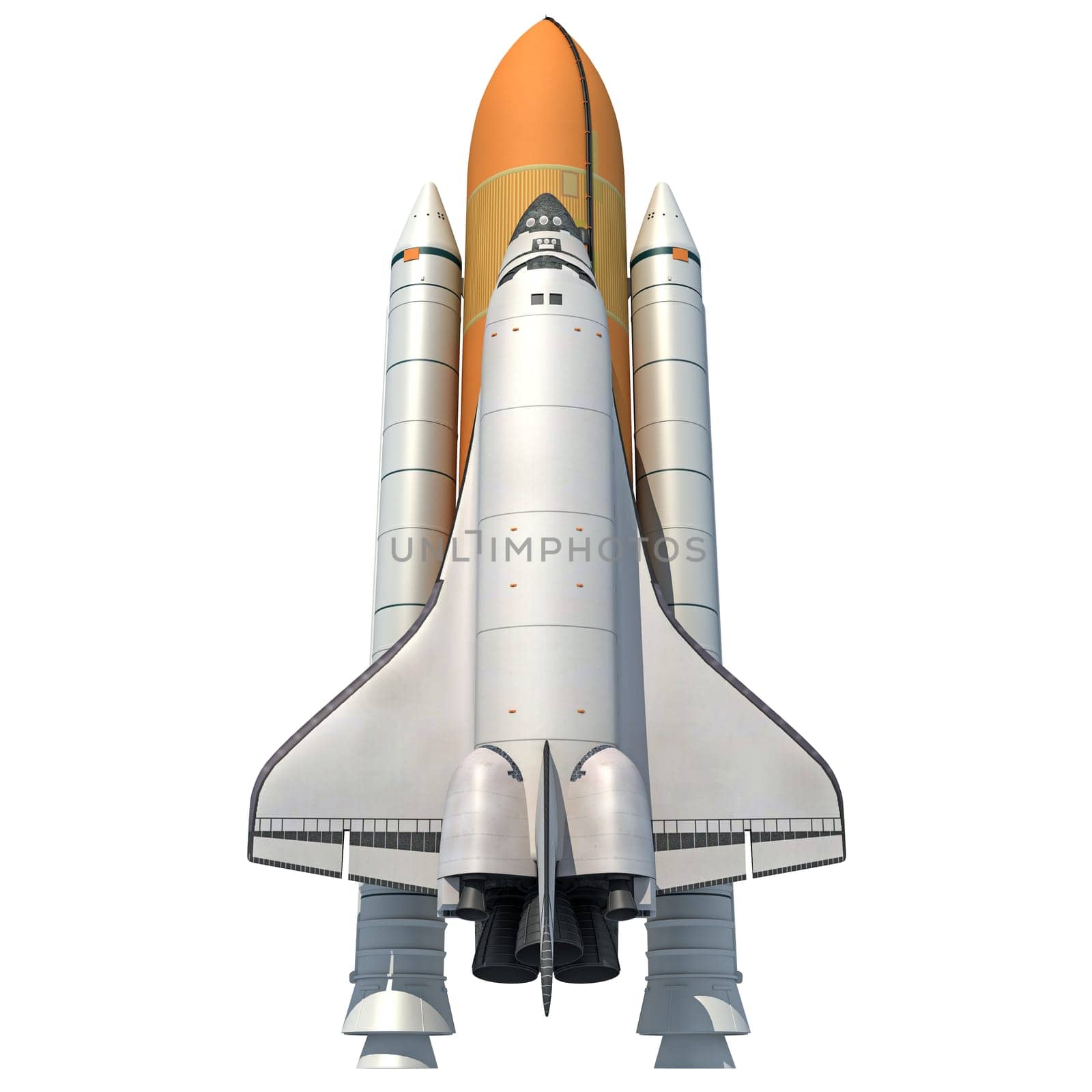 Space Shuttle on white background, Rocket spaceship 3D rendering model